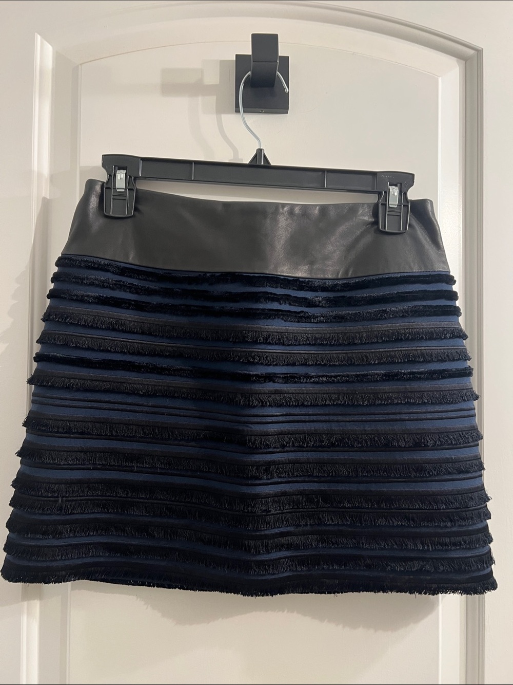 rag & bone Navy Fringe Stripe Mini Skirt with Black Waistband